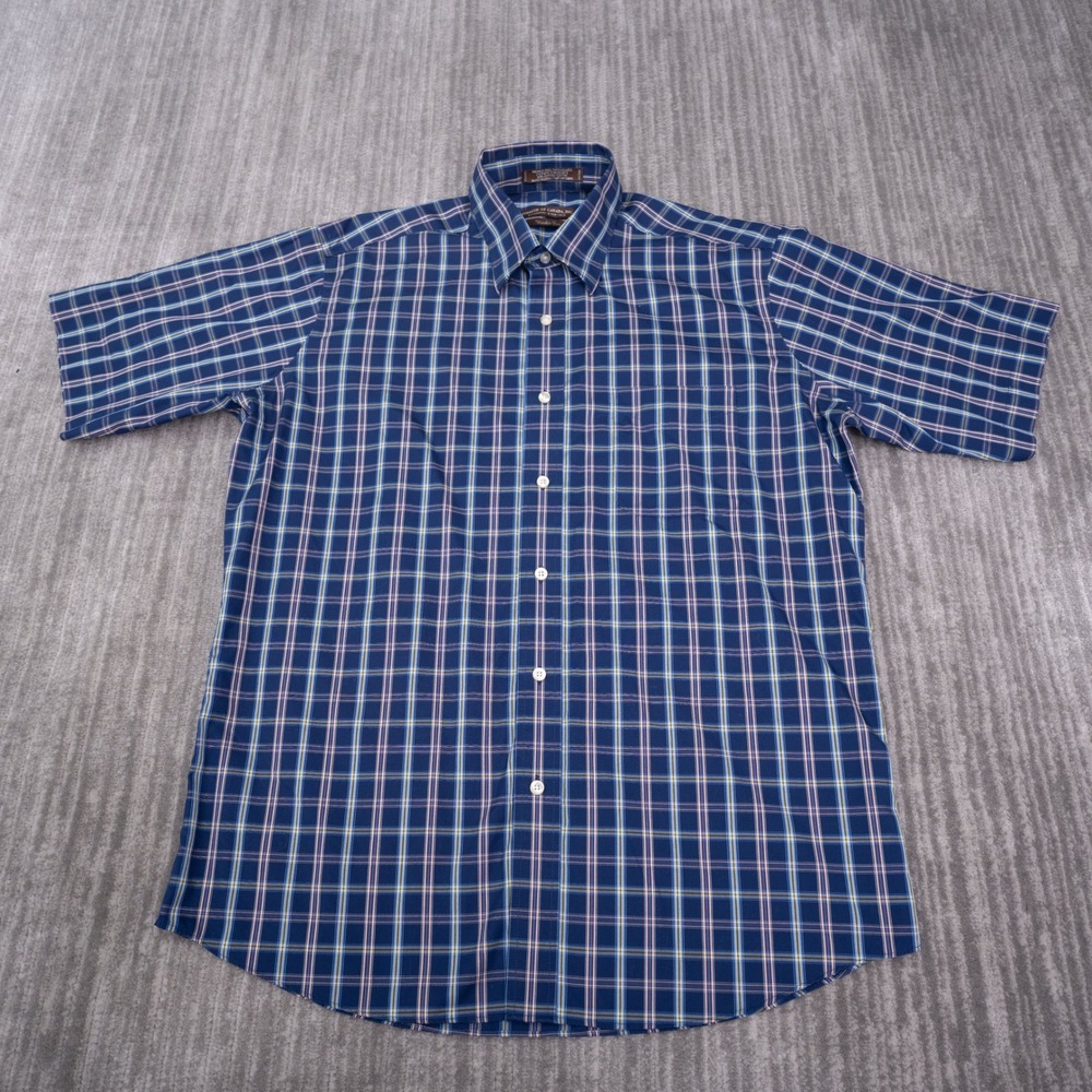 Forsyth of Canada Button Down Mens L Blue Excellent Wrinkle Free Plaid Shirt